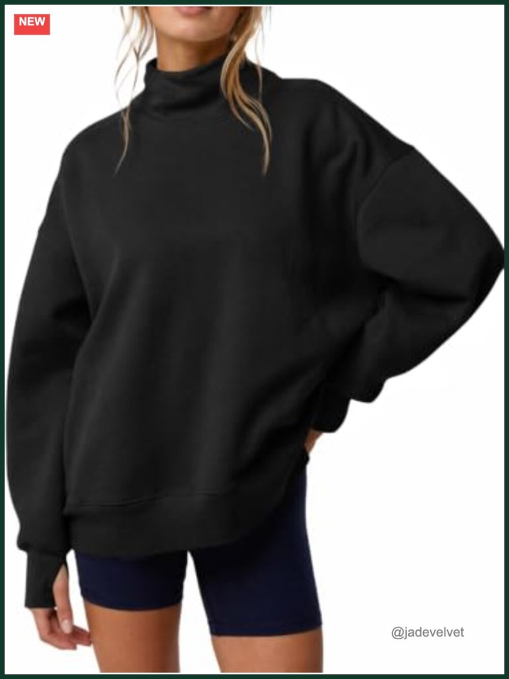 Womens Oversized Mock Neck Sweatshirt Long Sleeve Lantern Thumb Hole Pullover